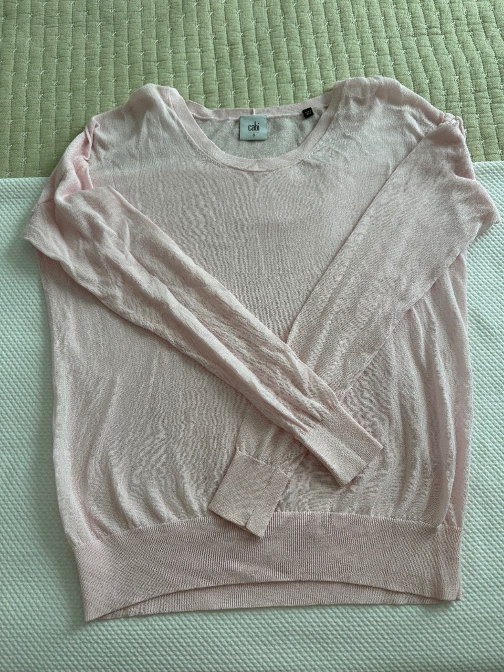 From CABi   So cute baby pink lightweight sweater / long sleeve top. Size small
